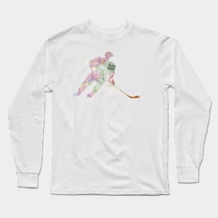 Girl Ice Hockey Player Watercolor Sport Gift Long Sleeve T-Shirt